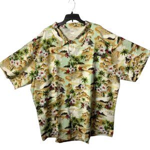 Tropical Hawaiian Floral Button‎ Up Shirt Uskoy Island Print 4XL